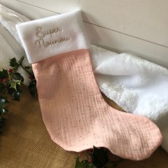 Chaussette de Noël plumetis rose