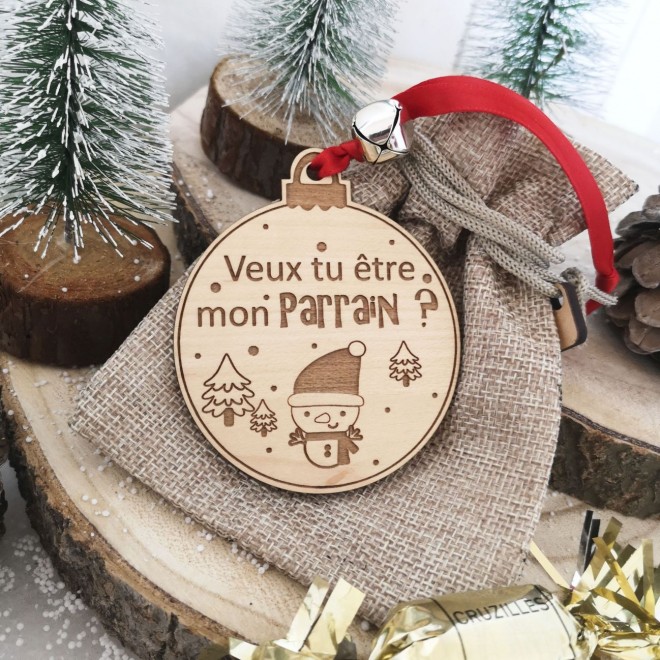 Boule De Noël Veux Tu être Mon Parrain Rouge